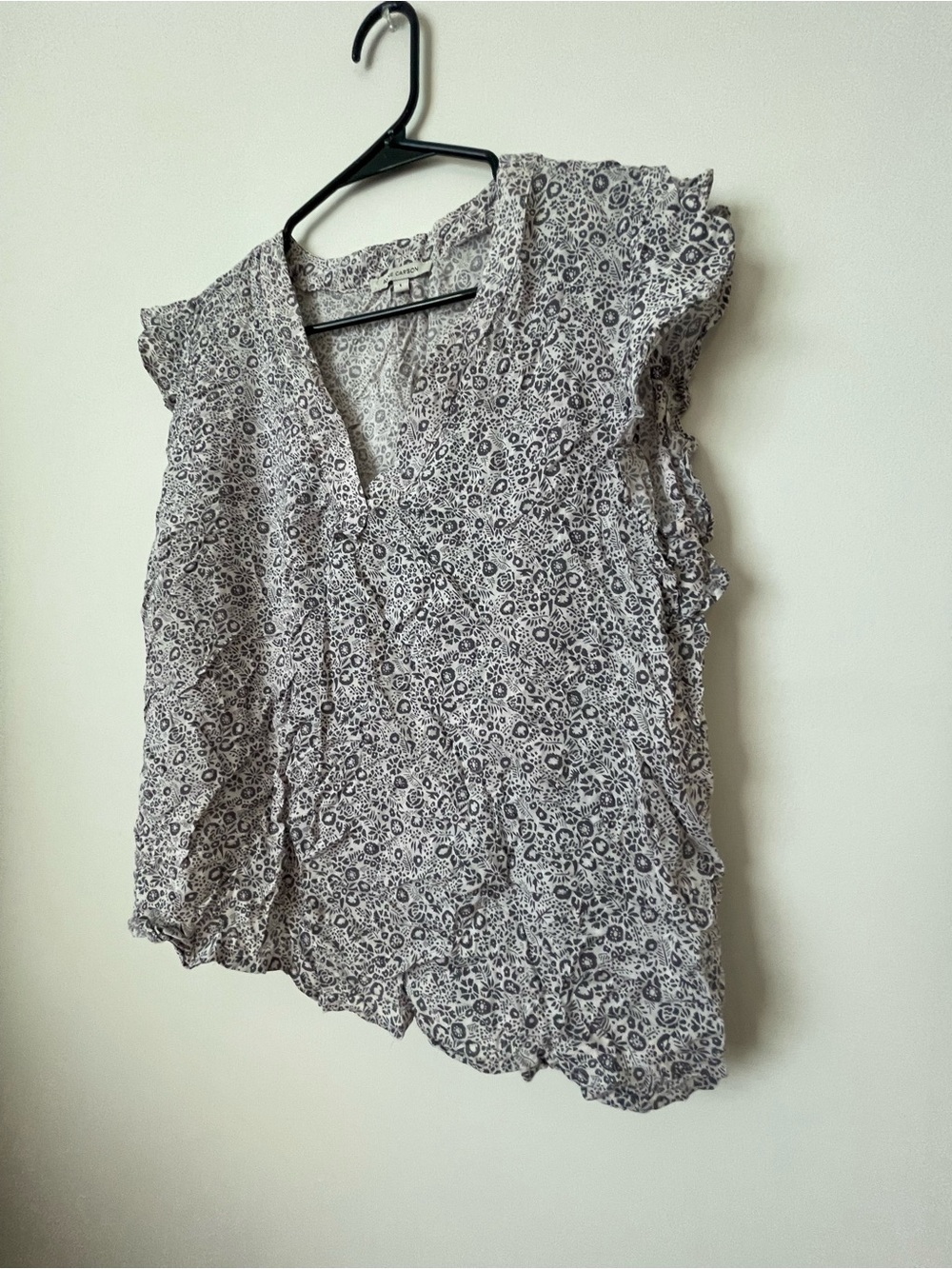 Anne Carson Womens Flutter Sleeve V Neck Pullover Blouse Black/White Size L